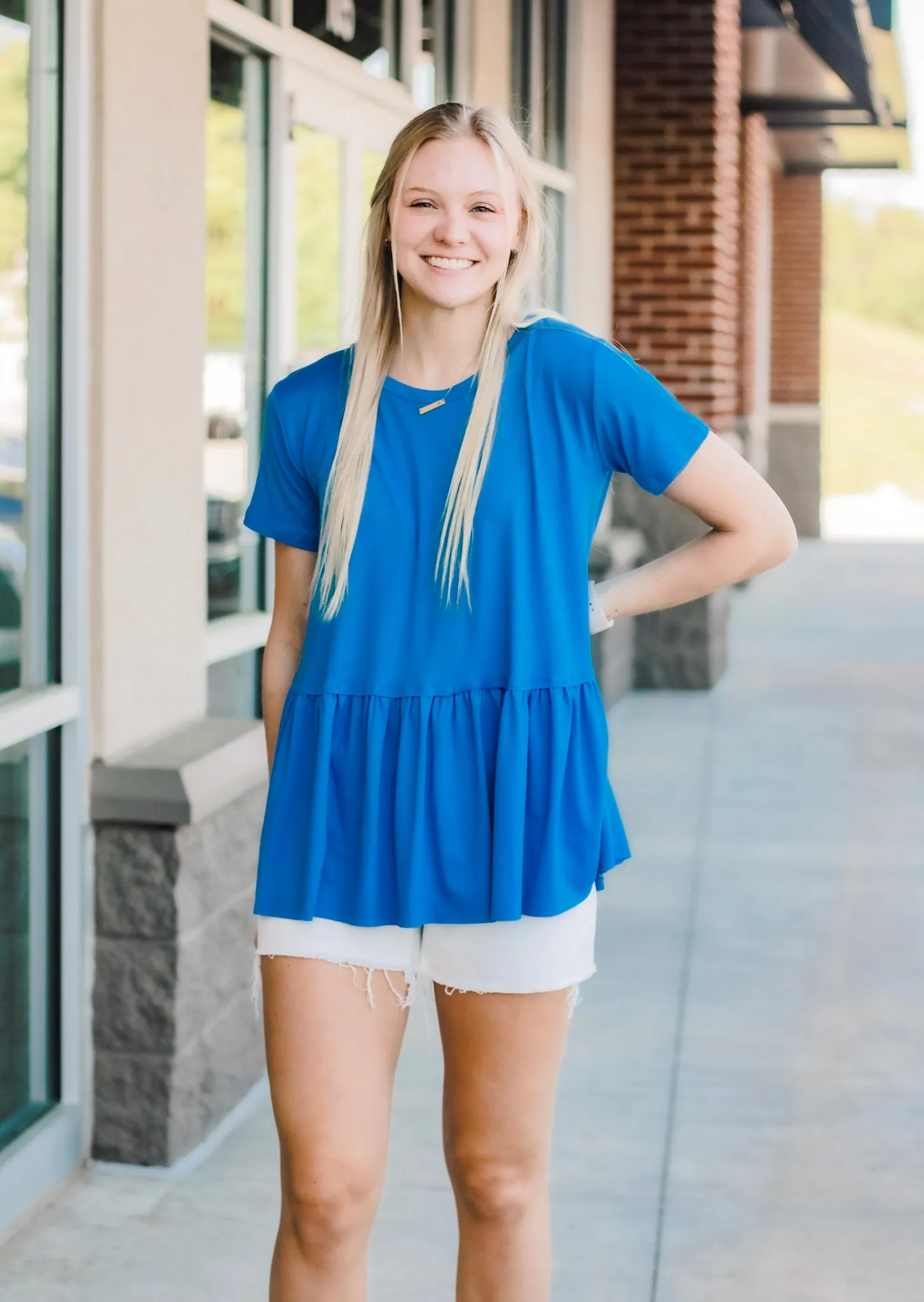 Pep in My Step Peplum in French Blue