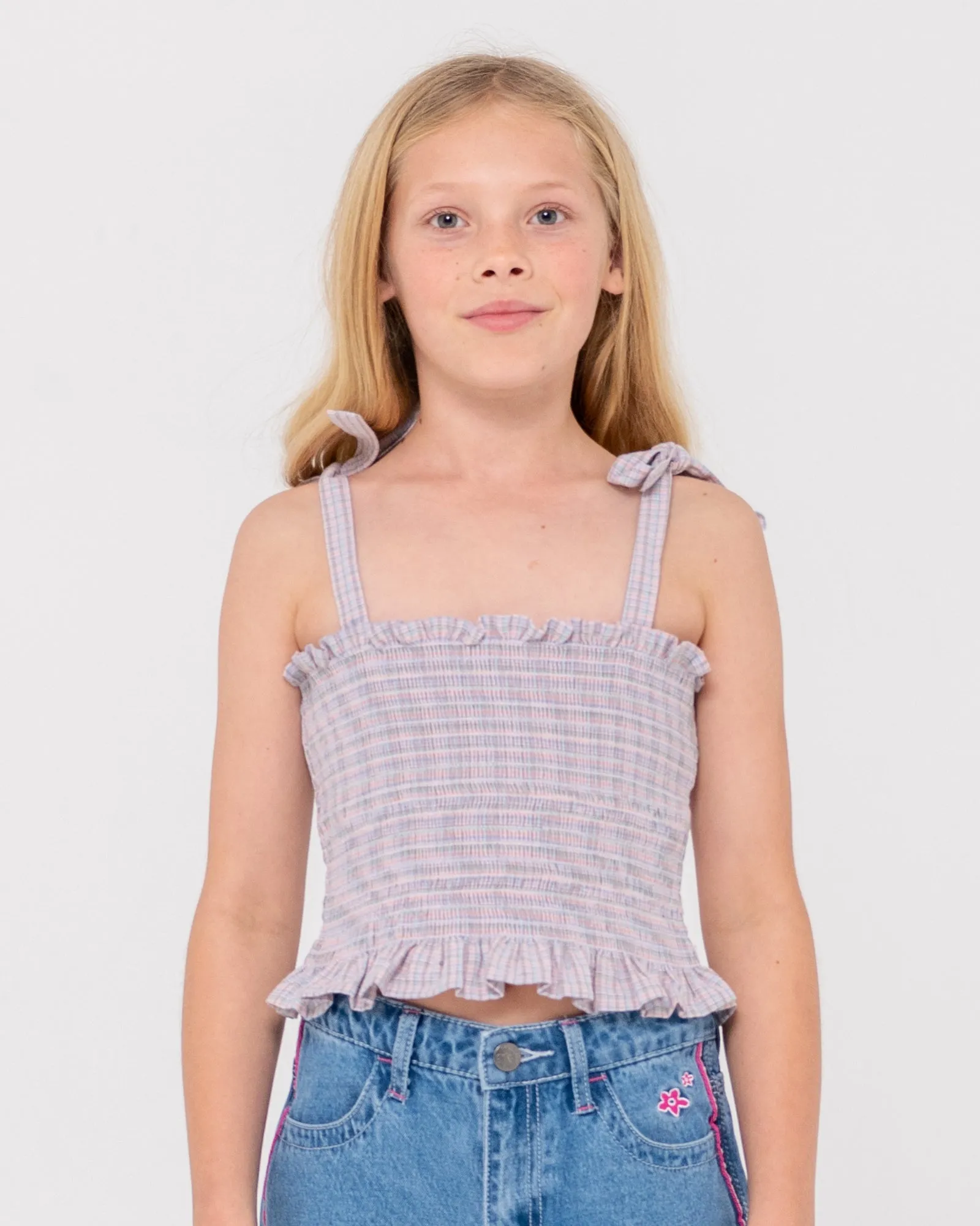 Pinky Shirred Top Girls