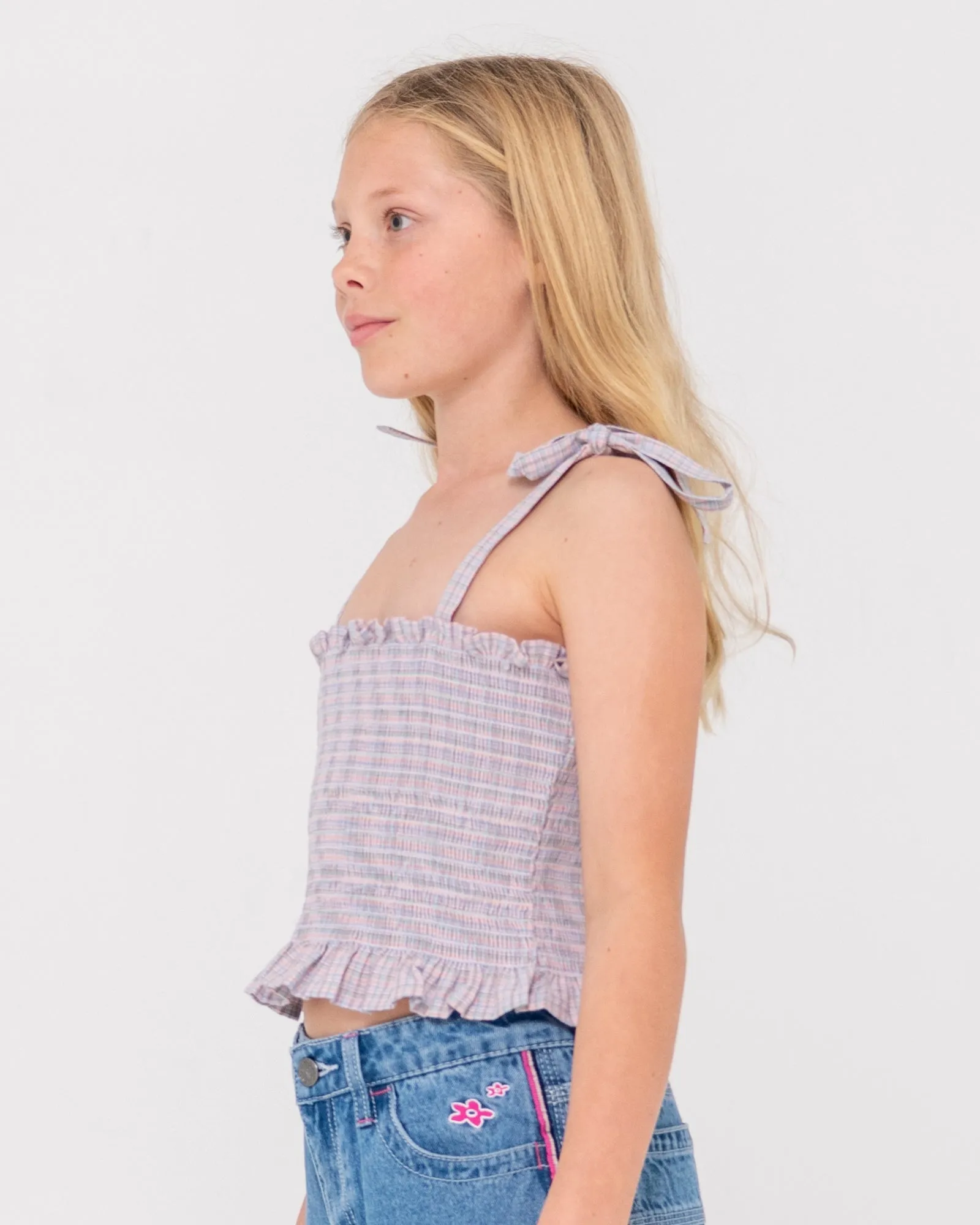 Pinky Shirred Top Girls