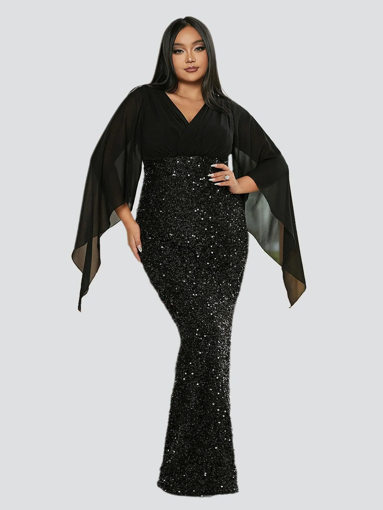 Plus Cross Cover Top Sequin Prom Dress PXH2139