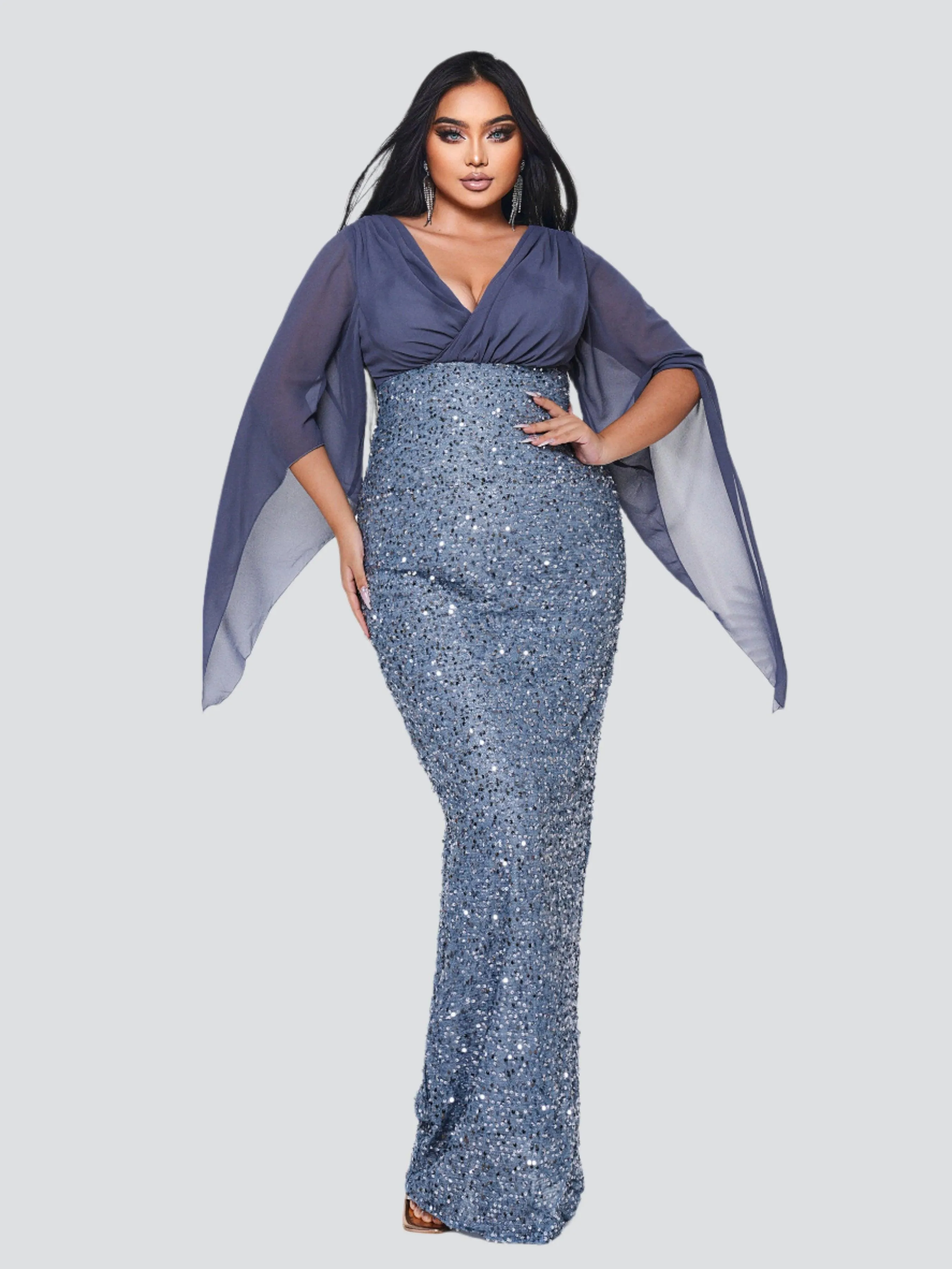 Plus Cross Cover Top Sequin Prom Dress PXH2139