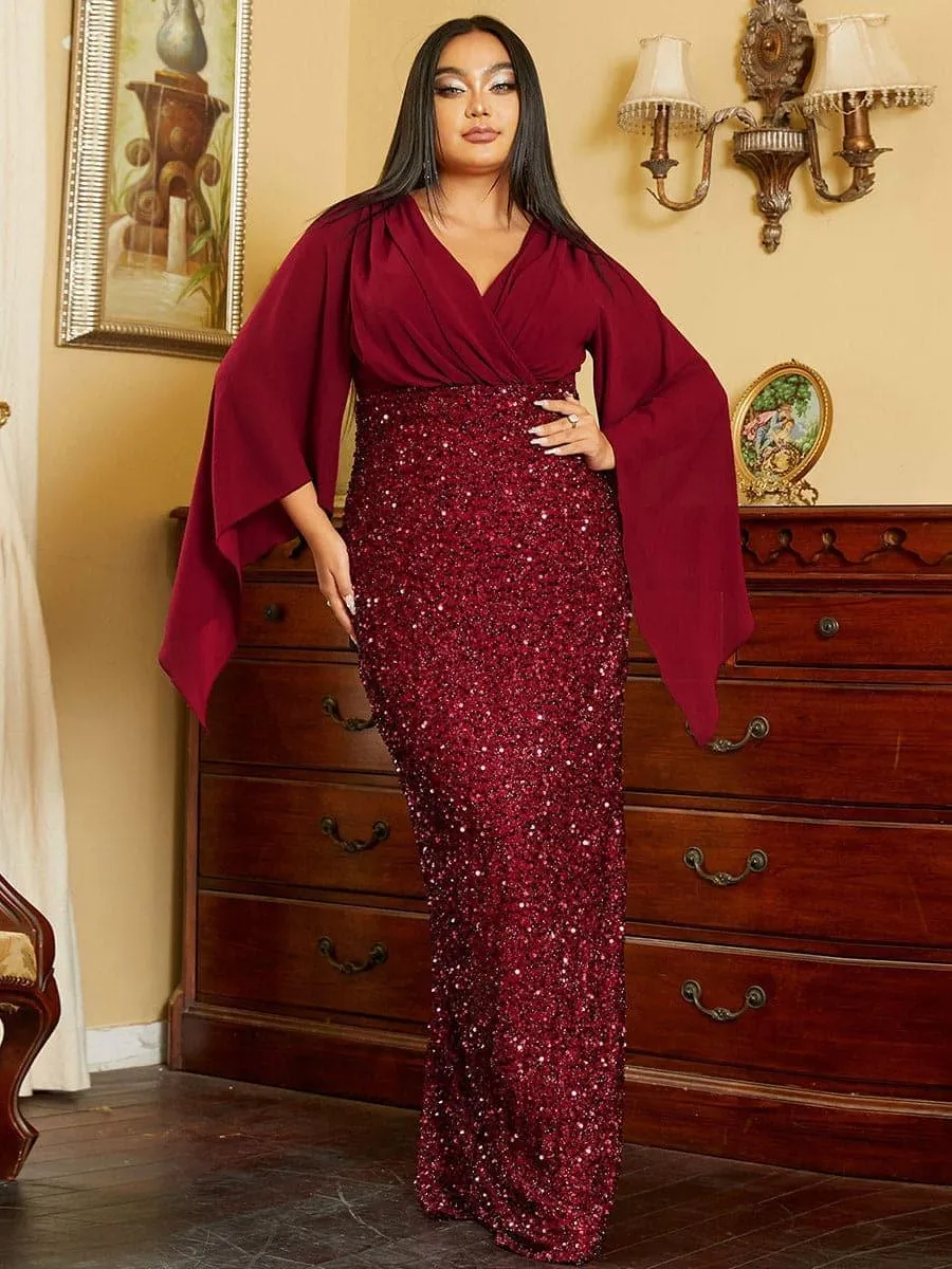 Plus Cross Cover Top Sequin Prom Dress PXH2139
