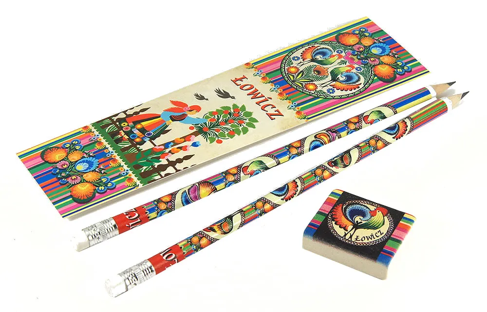 Polish Floral Folk Art Notepad, Bookmark, Eraser, Pen & Pencil Case Set