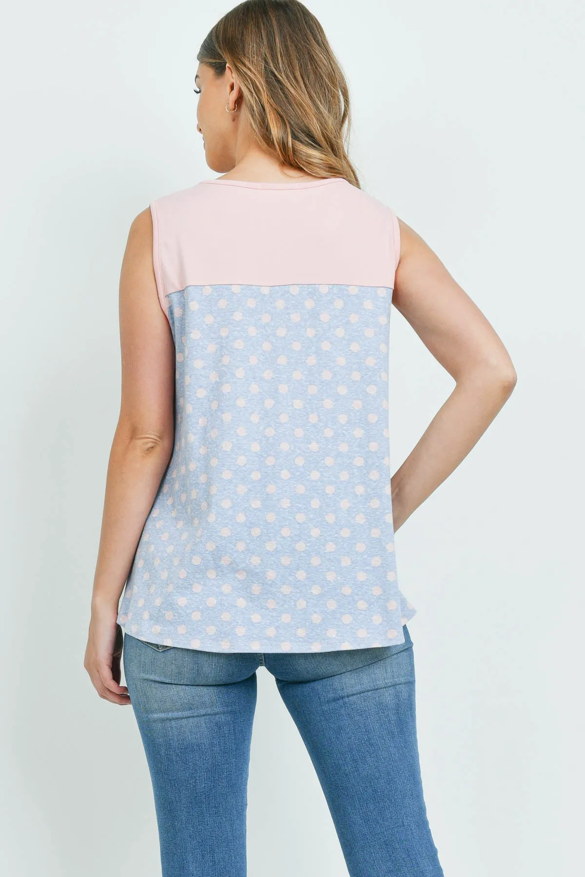 Polka Dot Front Knot Sleeveless Top