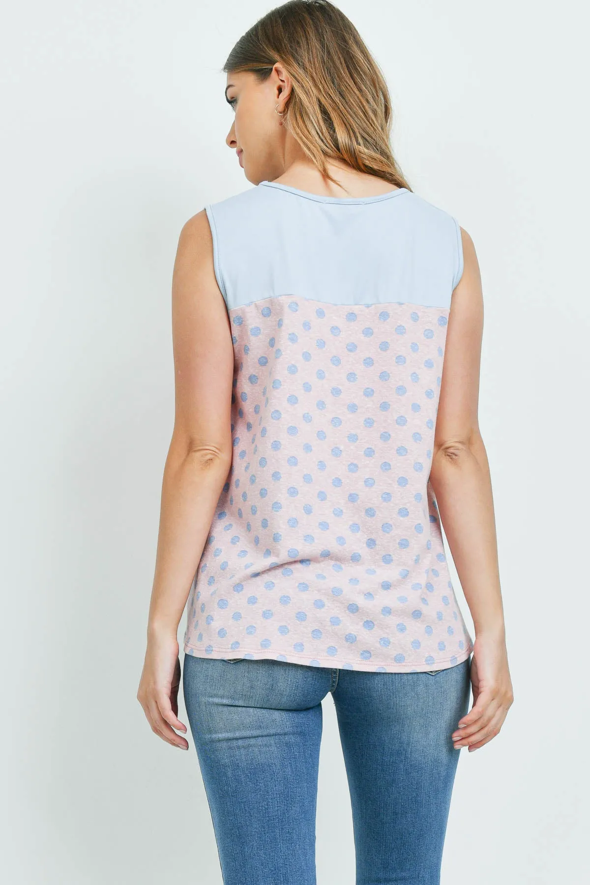 Polka Dot Front Knot Sleeveless Top