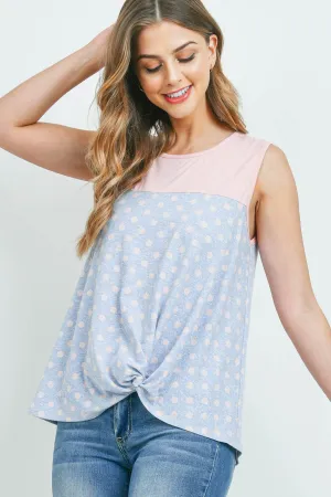 Polka Dot Front Knot Sleeveless Top