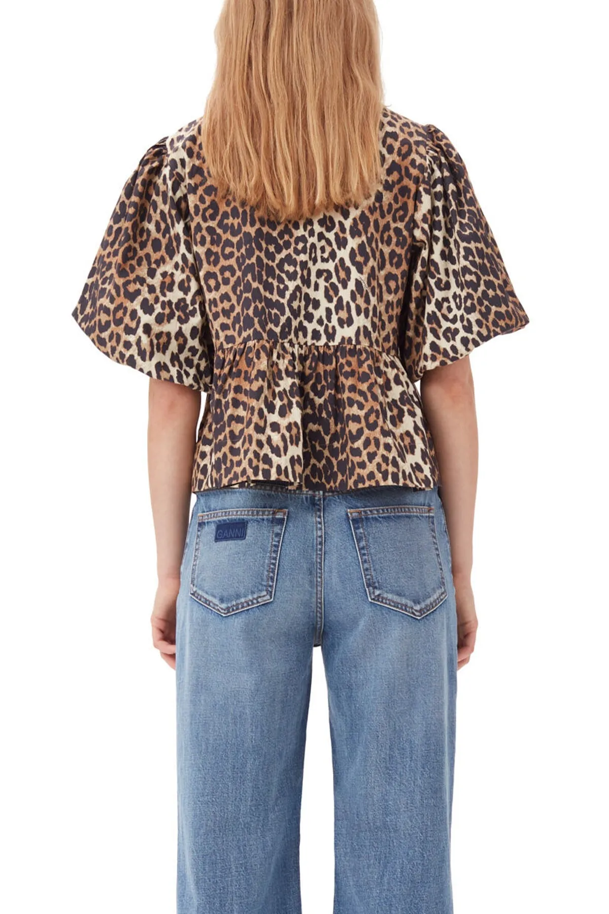 Printed Cotton Poplin Peplum Blouse in Leopard
