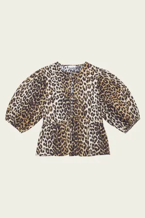 Printed Cotton Poplin Peplum Blouse in Leopard