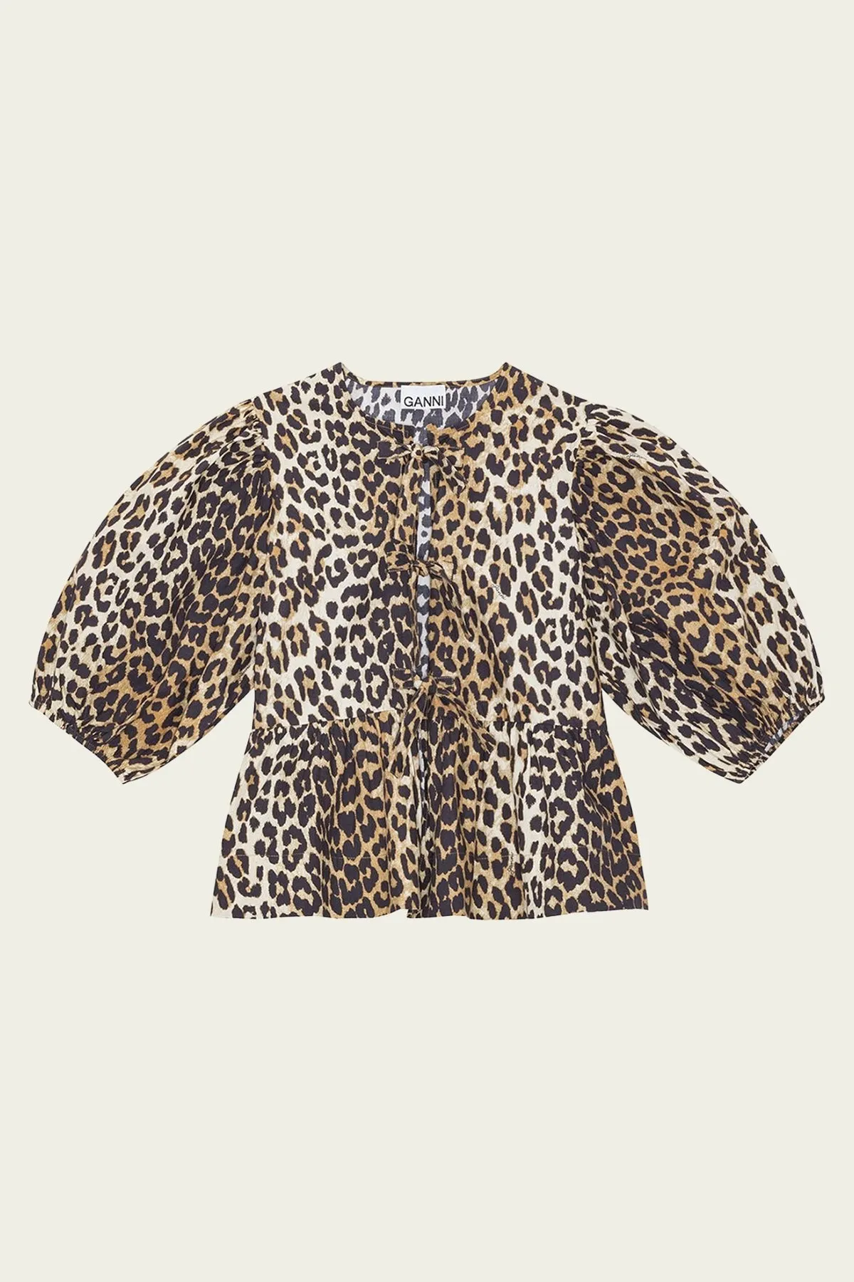 Printed Cotton Poplin Peplum Blouse in Leopard
