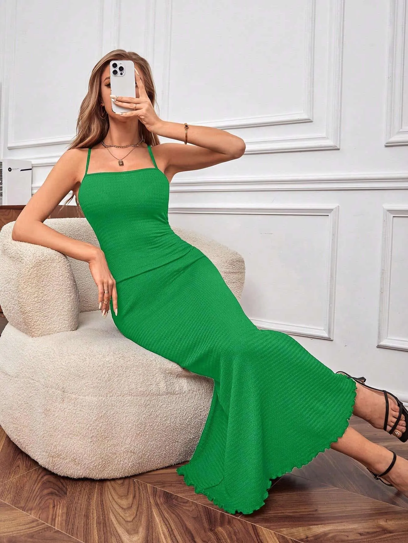 Privé Solid Color Slim Fit Fish Tail Hem Cami Dress