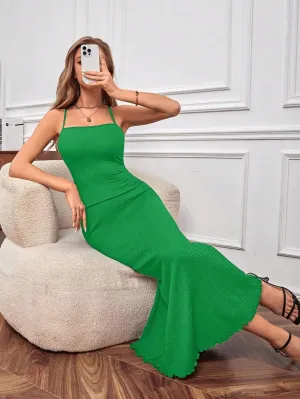 Privé Solid Color Slim Fit Fish Tail Hem Cami Dress