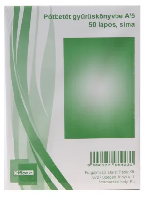Pótbetét gyűrűskönyvbe OFFICE 21 A/5 50lap sima