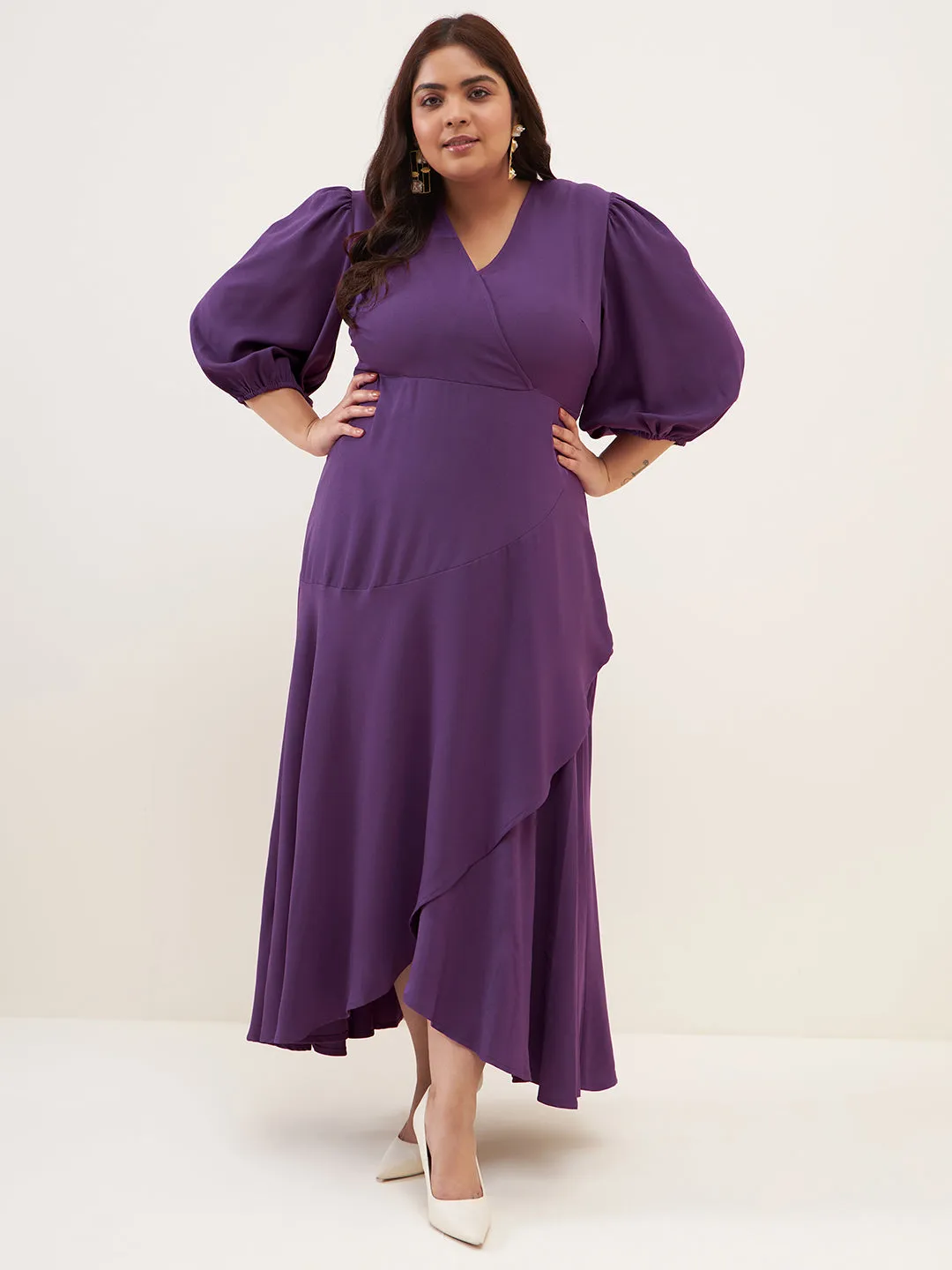 Purple Wrap Ruffle Maxi Dress