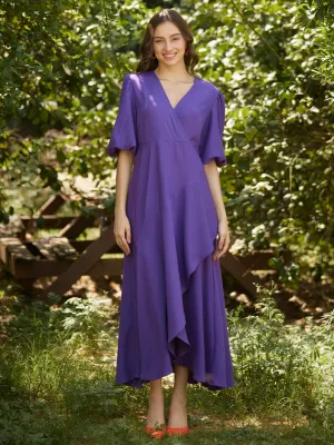 Purple Wrap Ruffle Maxi Dress
