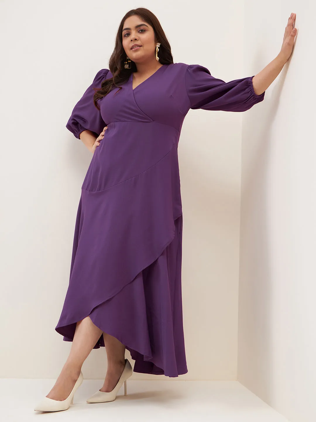 Purple Wrap Ruffle Maxi Dress