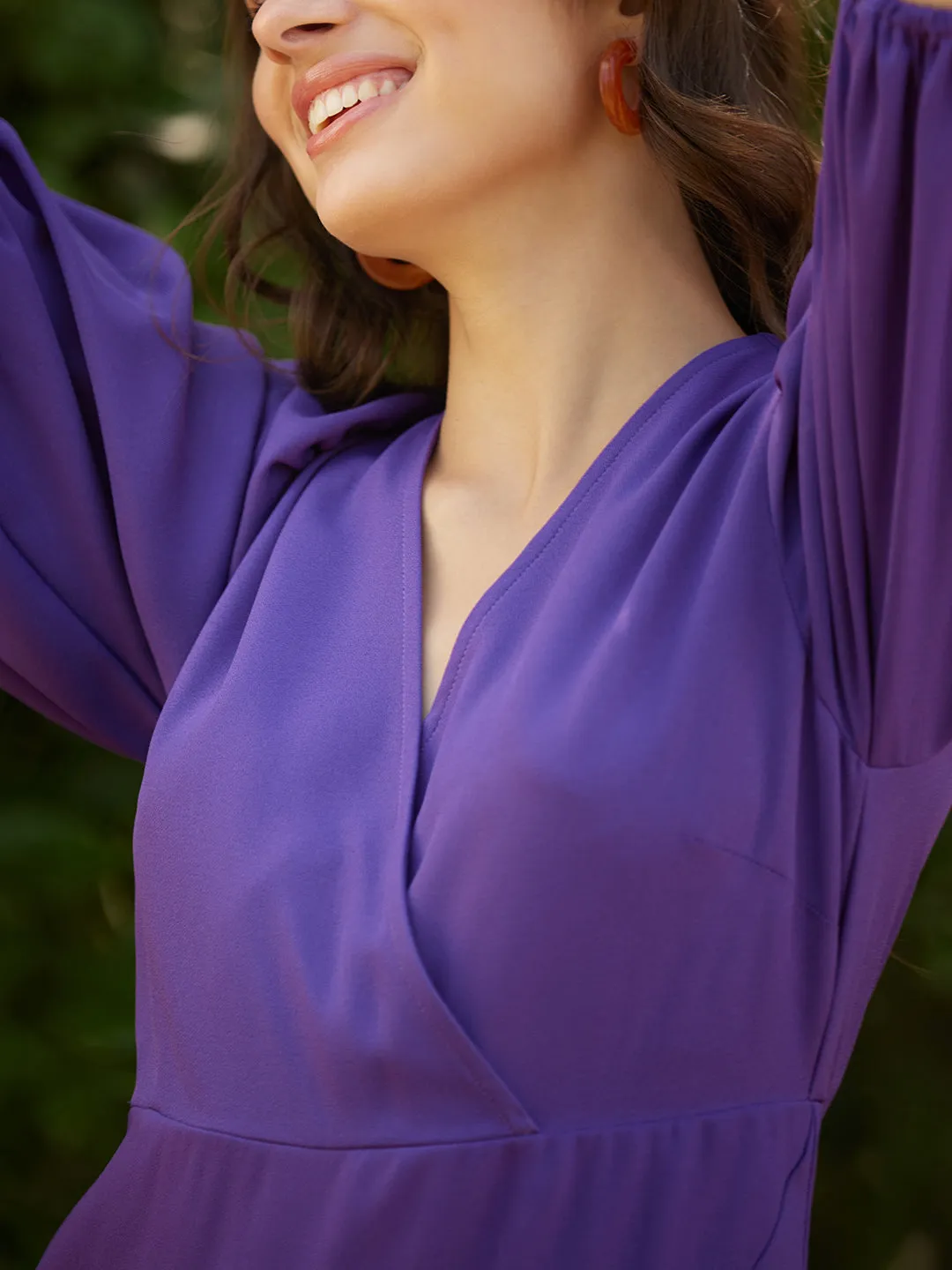 Purple Wrap Ruffle Maxi Dress