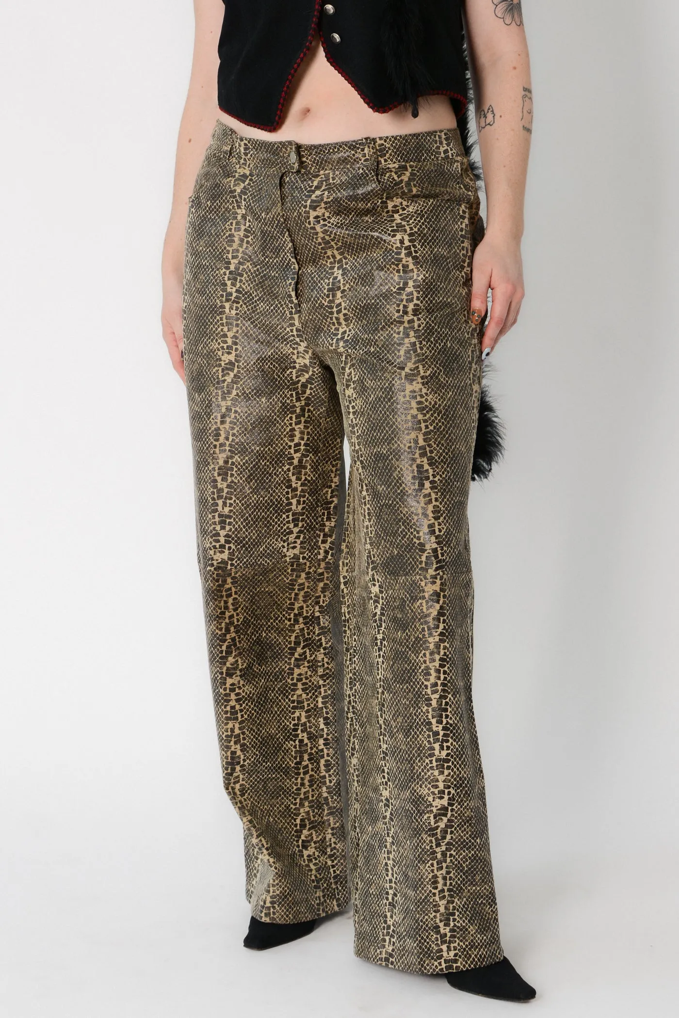 Rad Snakeprint Leather Wide Leg Pants ~ 36W