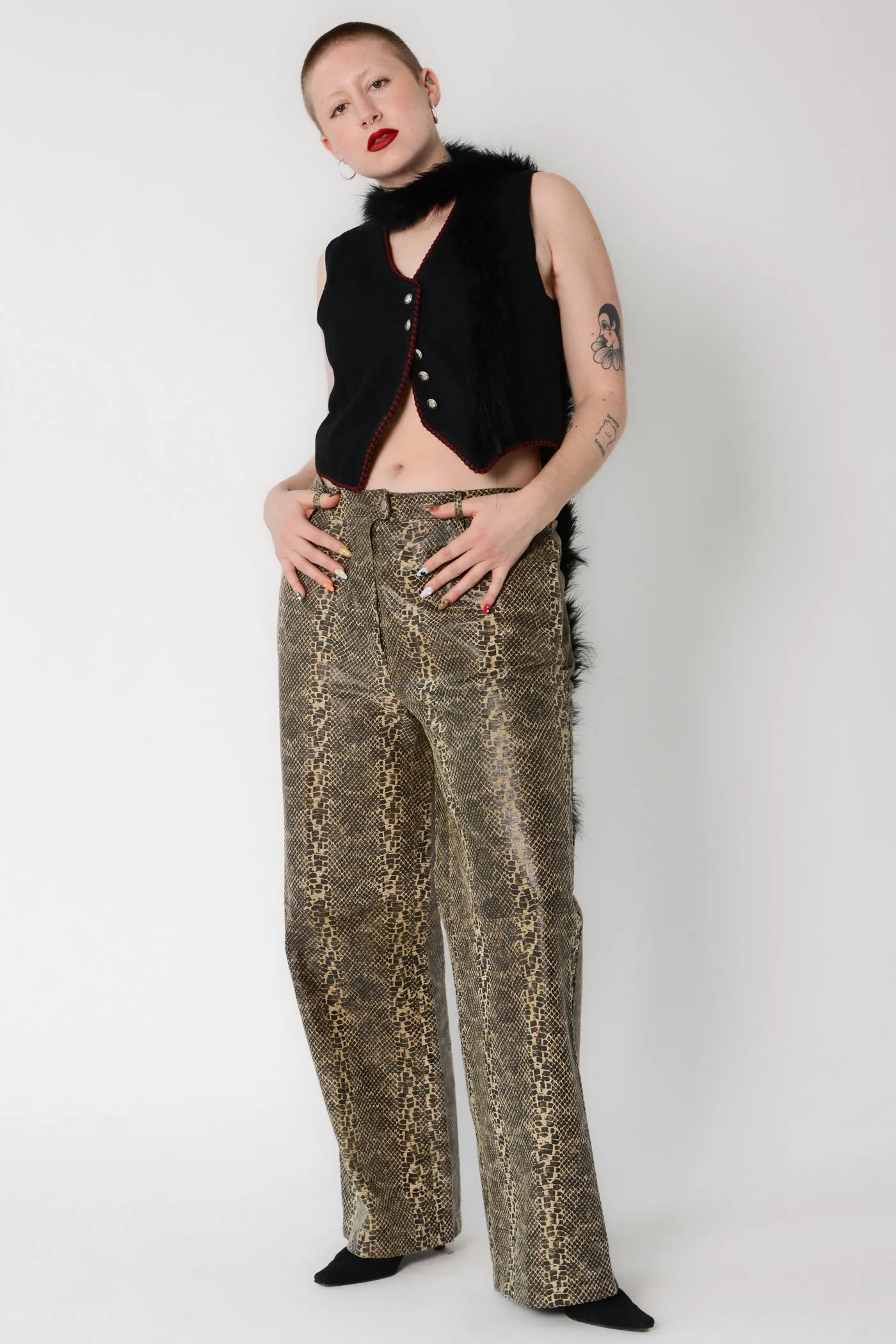Rad Snakeprint Leather Wide Leg Pants ~ 36W
