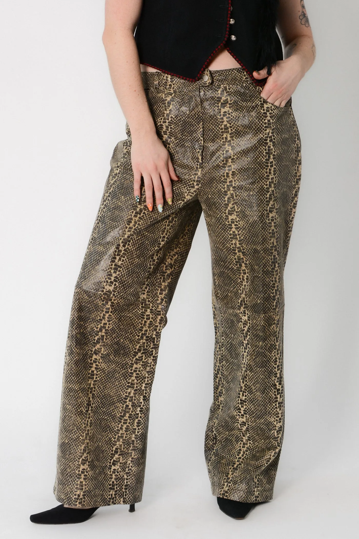 Rad Snakeprint Leather Wide Leg Pants ~ 36W
