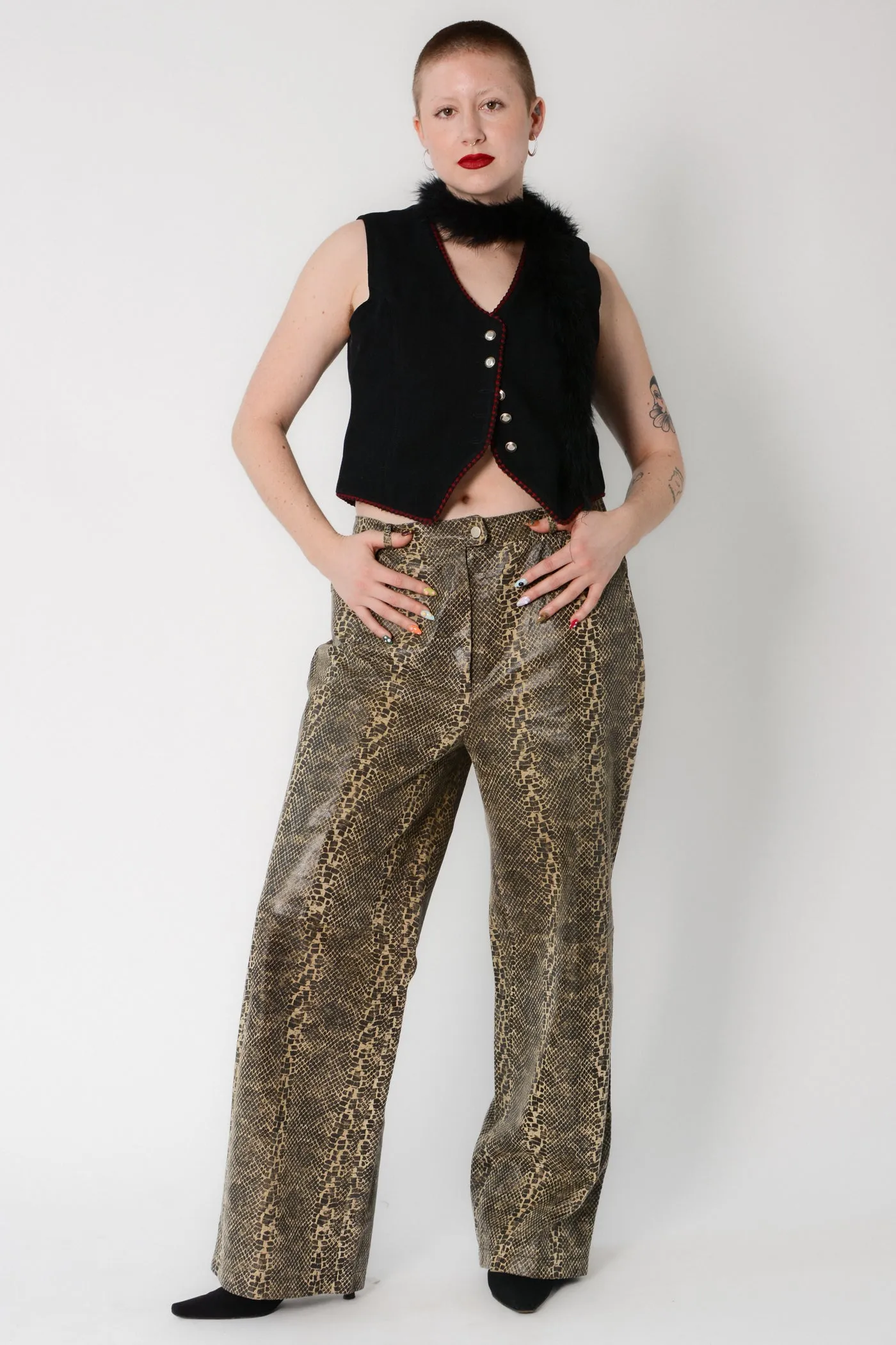 Rad Snakeprint Leather Wide Leg Pants ~ 36W