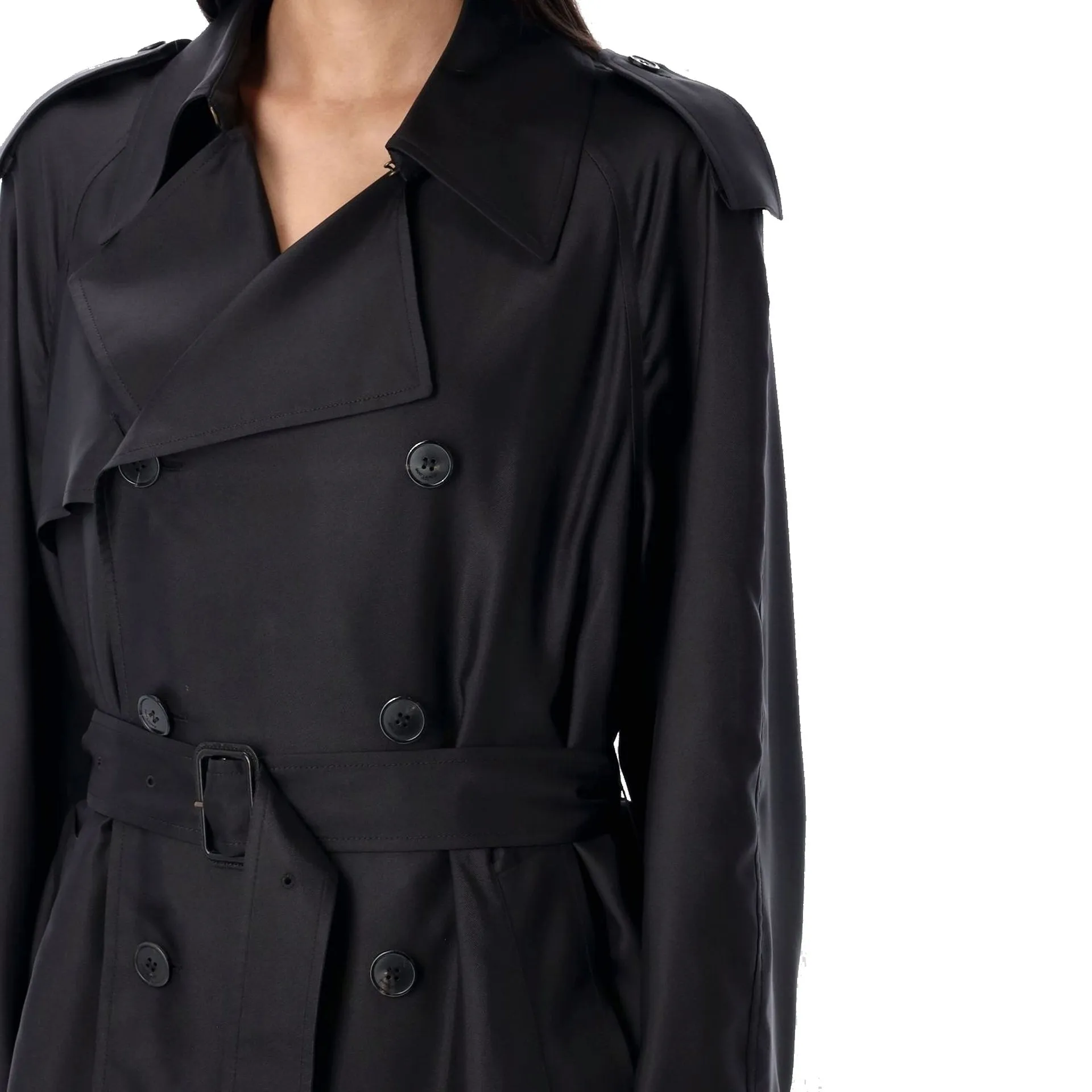 Saint Laurent Belted Duchesse Satin Trench Coat