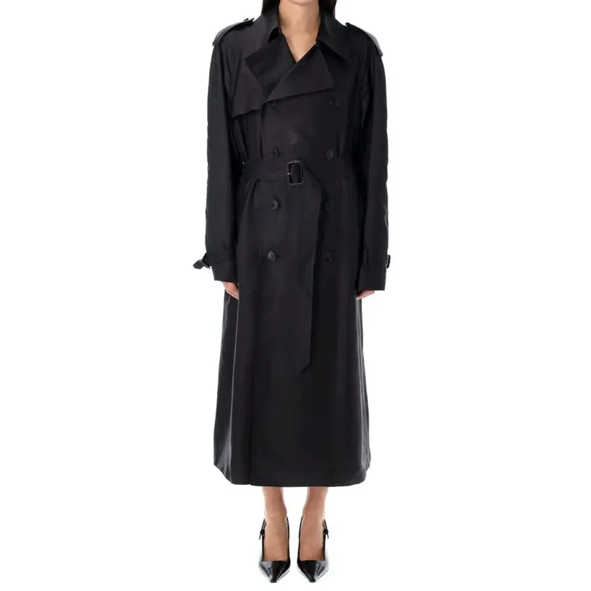 Saint Laurent Belted Duchesse Satin Trench Coat