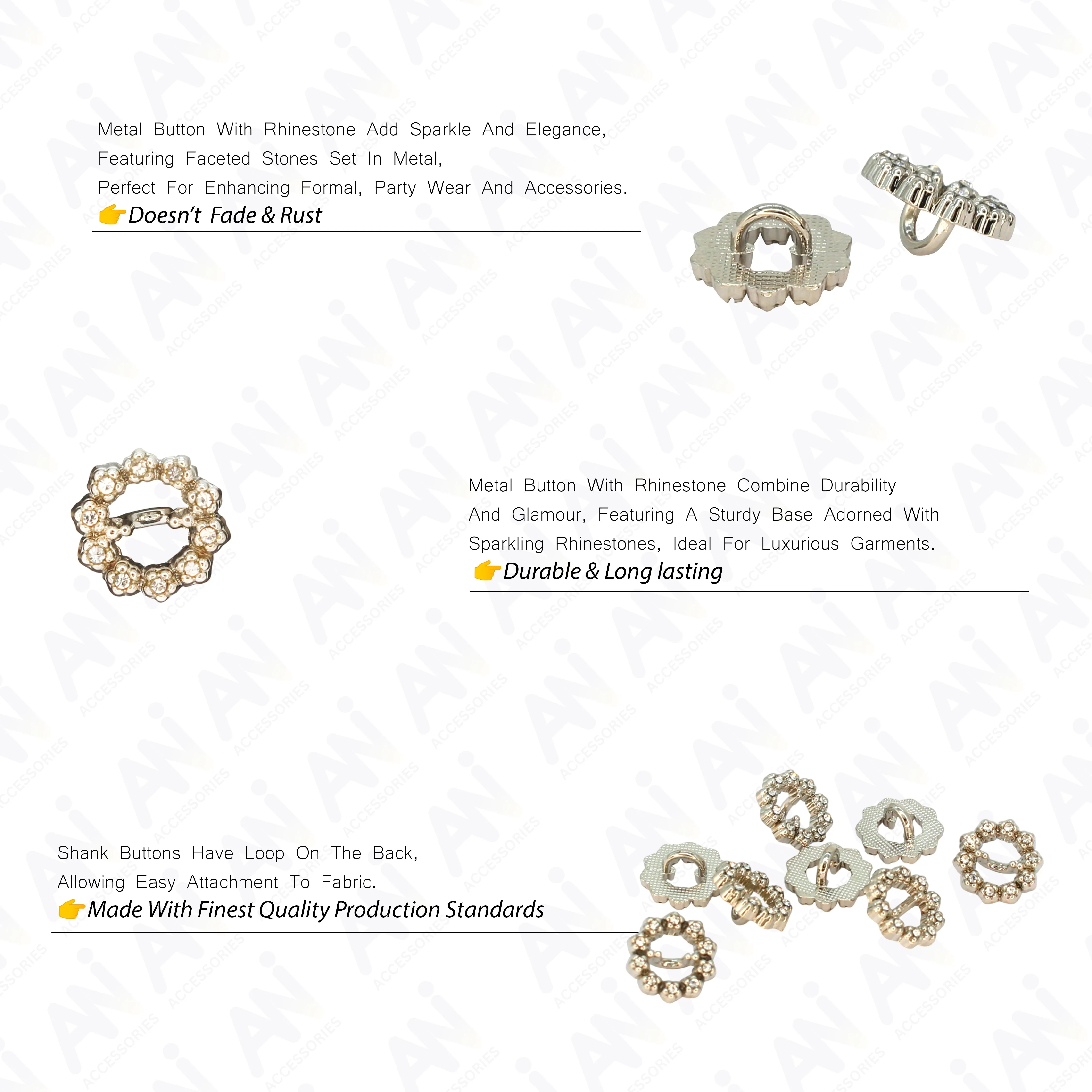 Shimmering Starburst Diamond Metal Buttons