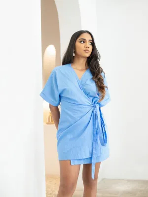Short Sleeved Side Tie-Up Wrap Mini Dress