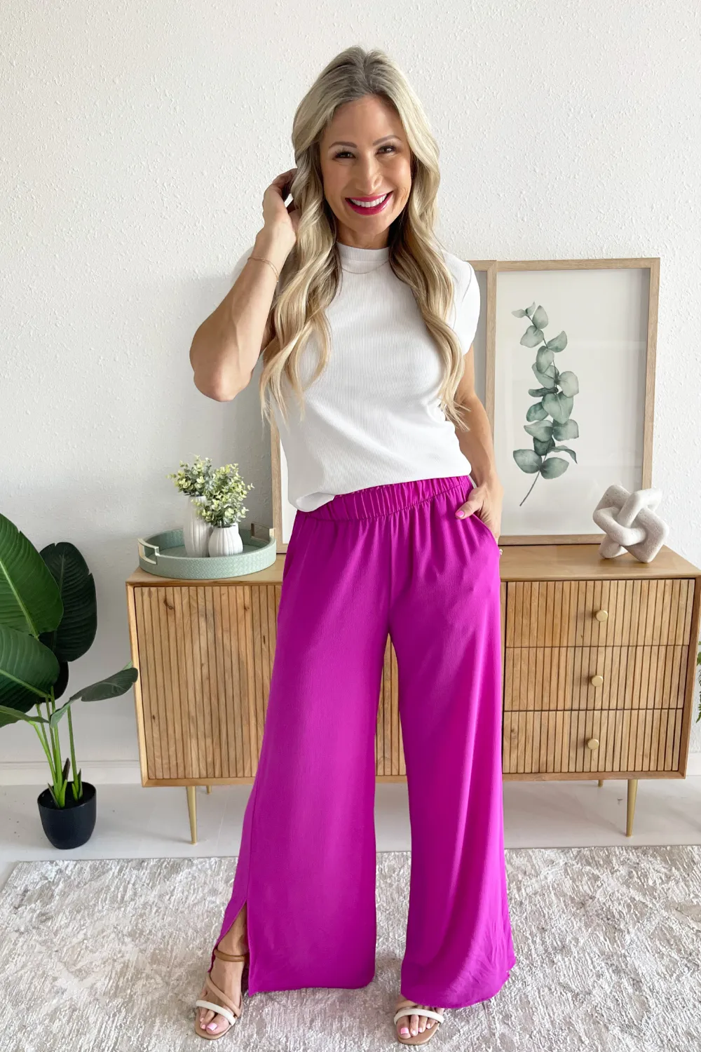 Side Slit Wide Leg Pants