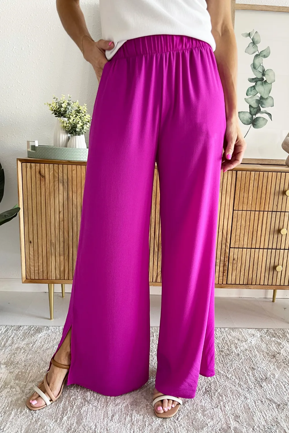 Side Slit Wide Leg Pants