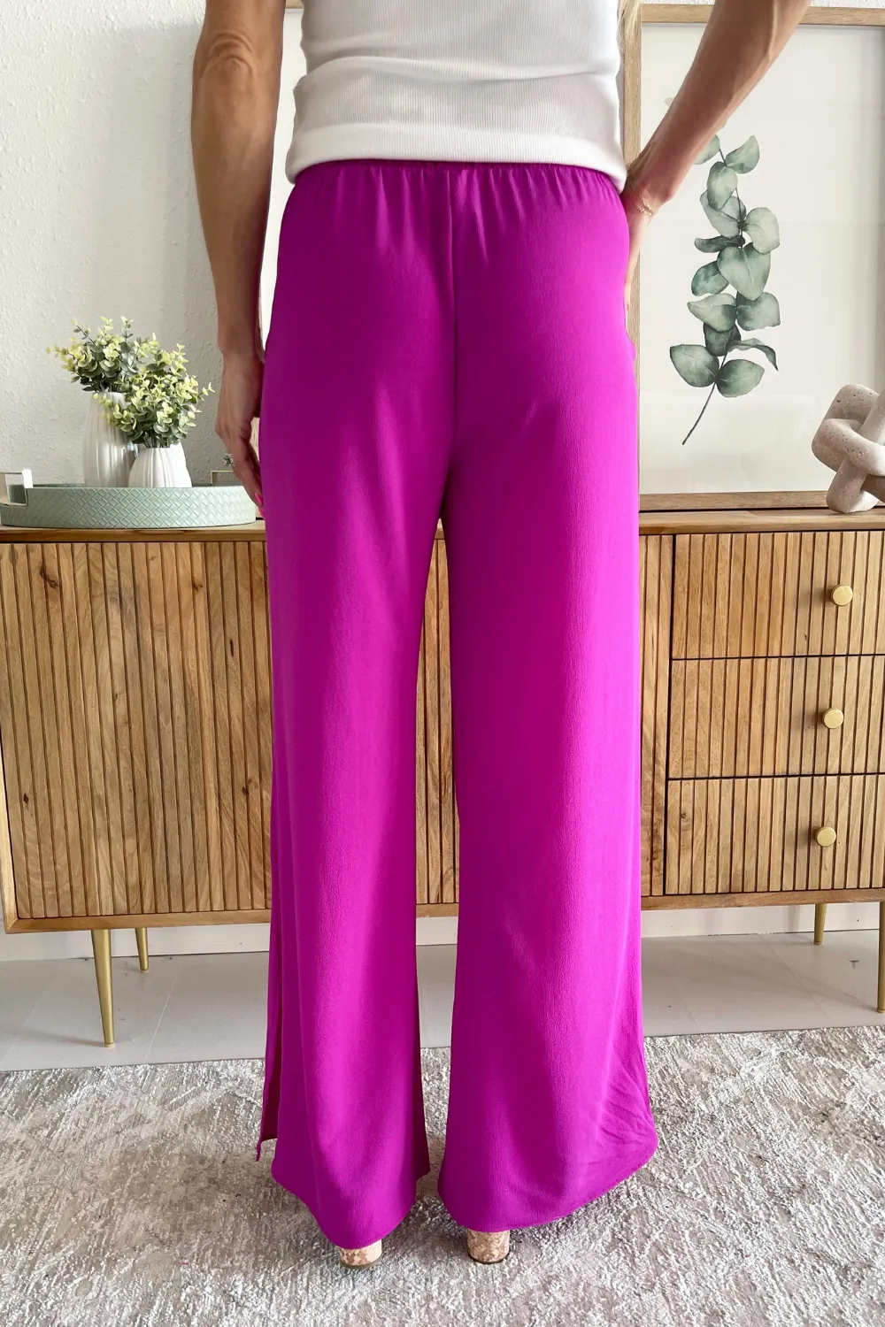 Side Slit Wide Leg Pants