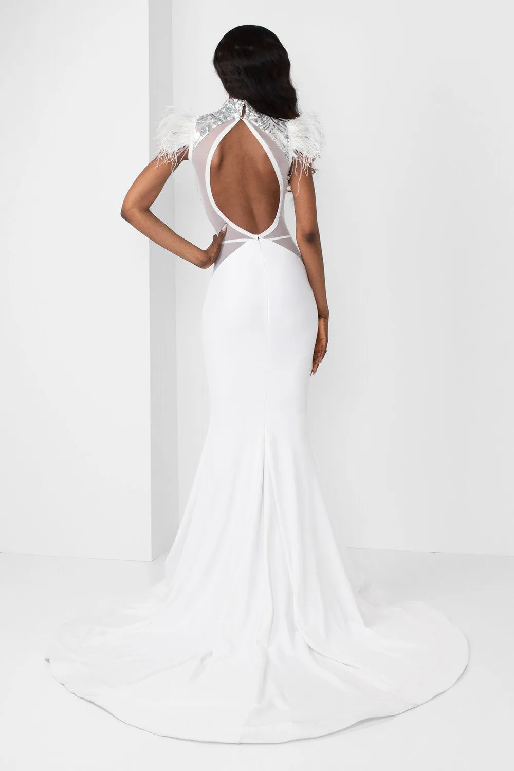 Silver Sequin Sweetheart Illusion Gown