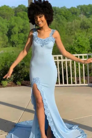 Simple Sleeveless Spaghetti Strap Side Slit Prom Dresses