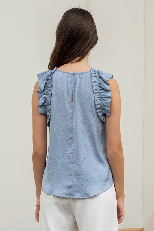 Sleeveless Ruffle Trim Blouse - Multiple Colors