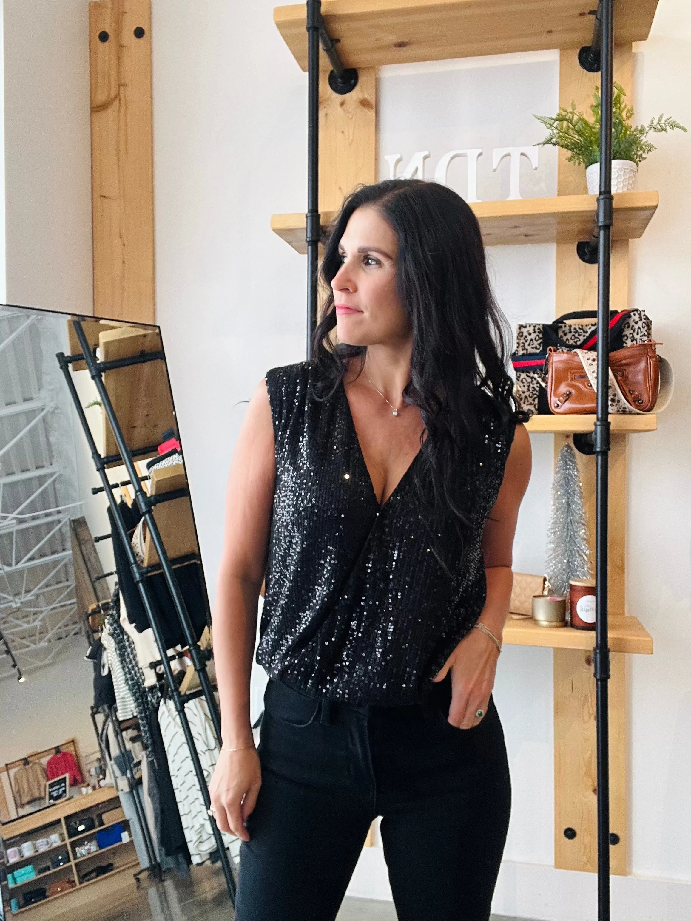 Sleeveless Sequin Wrap Bodysuit