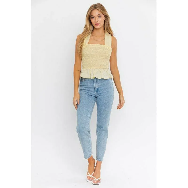 Sleeveless Smocked Peplum Top
