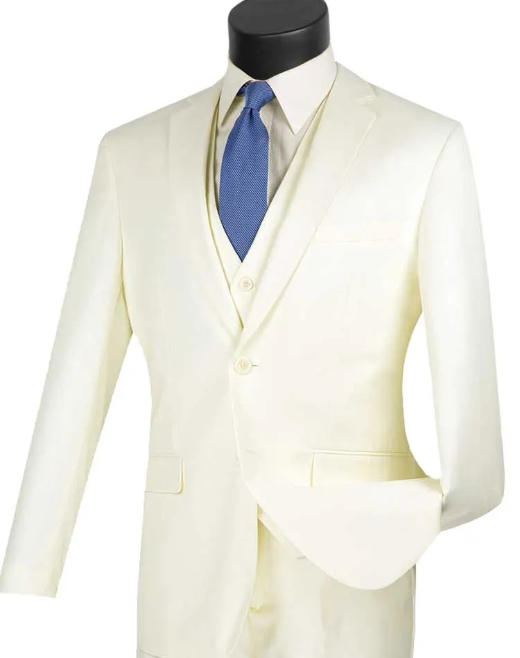 Slim Fit 3 Piece 2 Button Suit (Ivory) SV2900