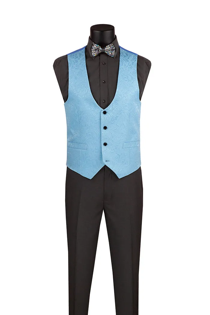 Slim Fit 3 Piece Single Button Jacquard Fabric Tuxedo Light Blue TVSJ-1