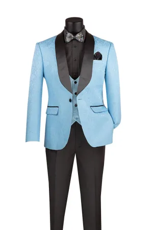 Slim Fit 3 Piece Single Button Jacquard Fabric Tuxedo Light Blue TVSJ-1