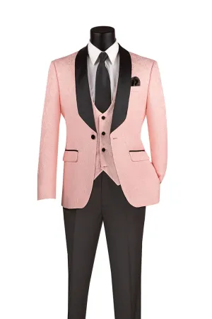 Slim Fit 3 Piece Single Button Jacquard Fabric Tuxedo Pink TVSJ-1