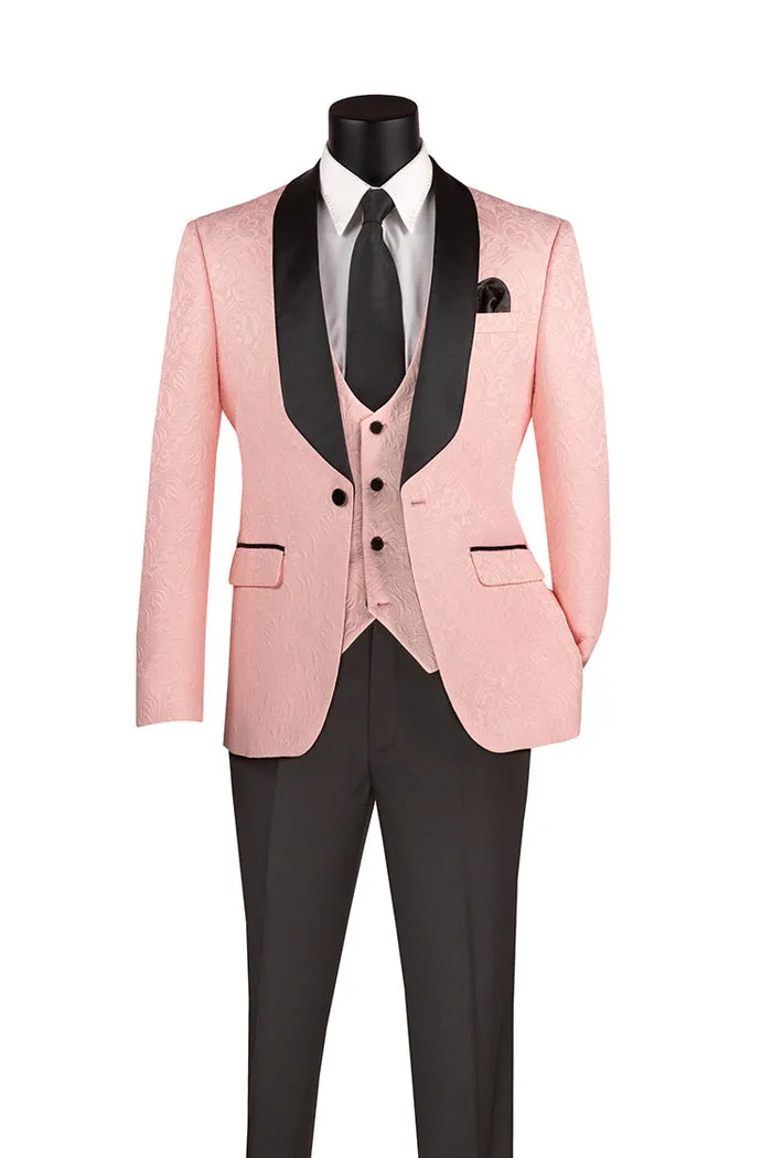 Slim Fit 3 Piece Single Button Jacquard Fabric Tuxedo Pink TVSJ-1