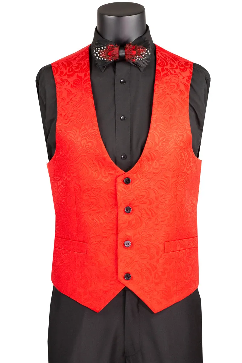 Slim Fit 3 Piece Single Button Jacquard Fabric Tuxedo (Red) TVSJ-1