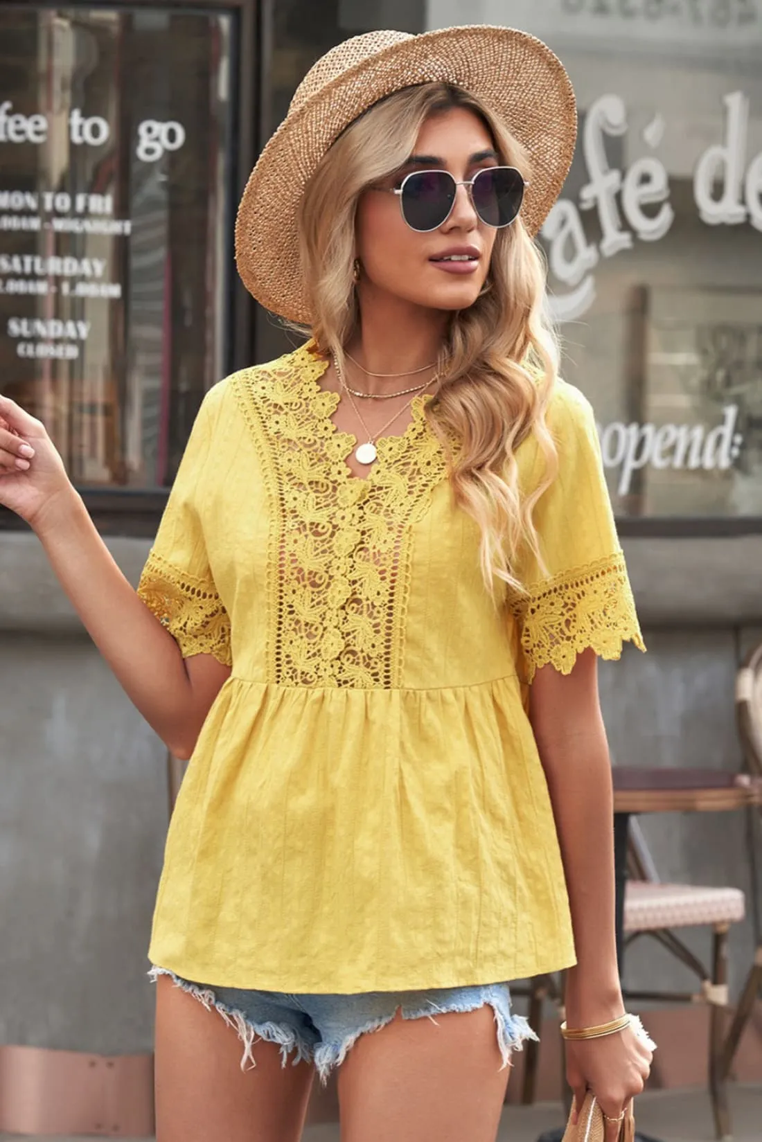 Spliced Lace Peplum Top - Sample Sale - Limited Quantities