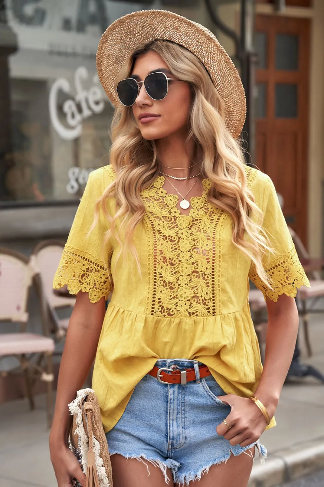 Spliced Lace Peplum Top - Sample Sale - Limited Quantities
