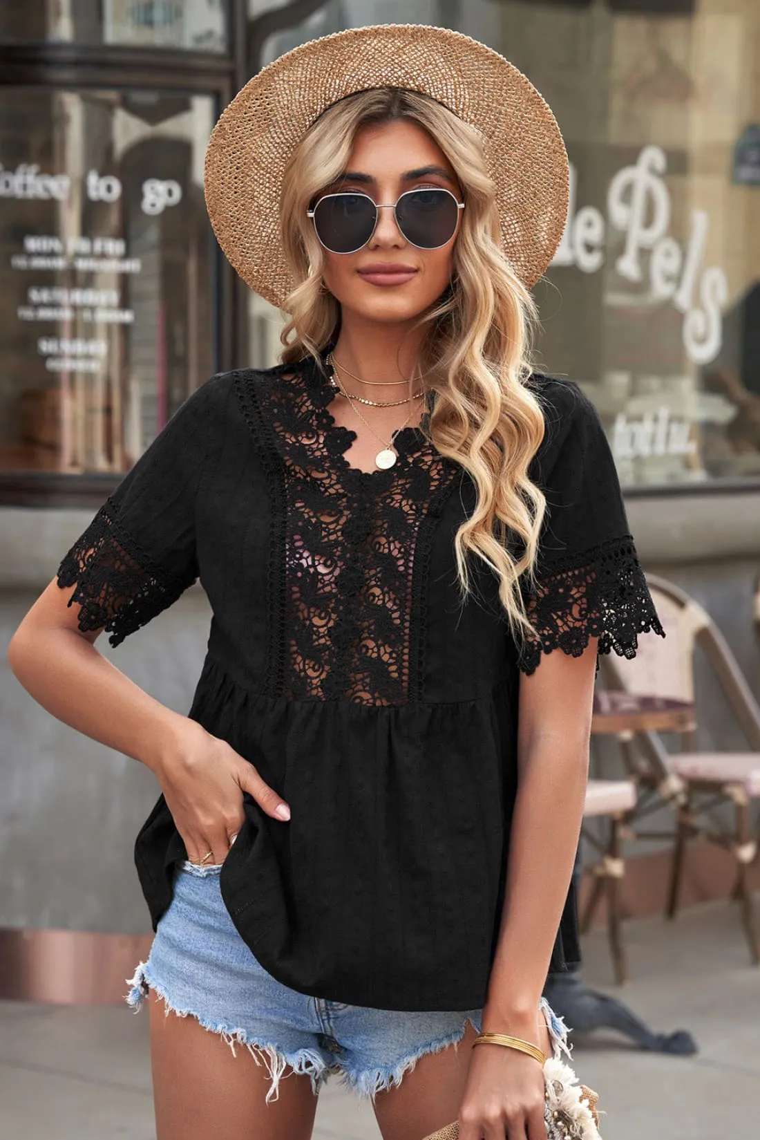 Spliced Lace Peplum Top - Sample Sale - Limited Quantities