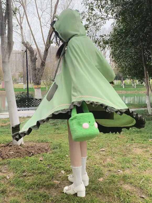 Sweet Lolita Poncho Green Polyester Ruffles Summer Lolita Outwears