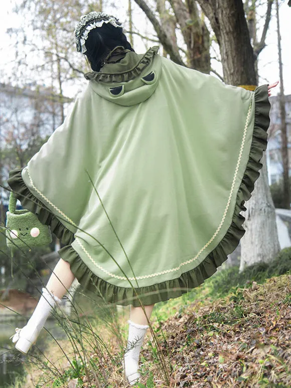 Sweet Lolita Poncho Green Polyester Ruffles Summer Lolita Outwears