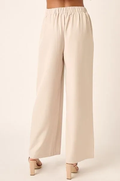 Tan Inverted Pleat Detail Wide Leg Pants