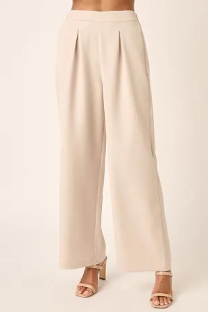 Tan Inverted Pleat Detail Wide Leg Pants