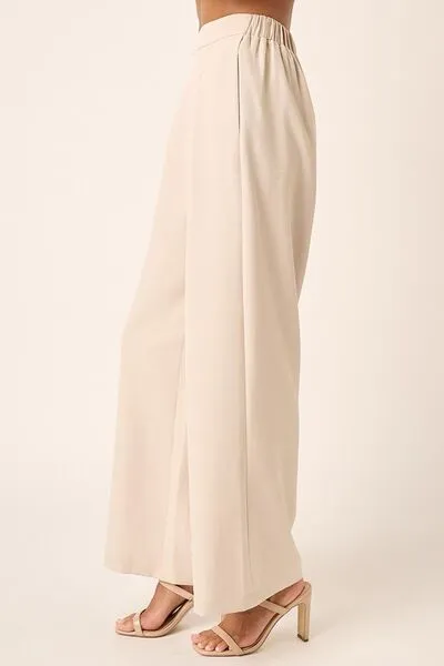 Tan Inverted Pleat Detail Wide Leg Pants